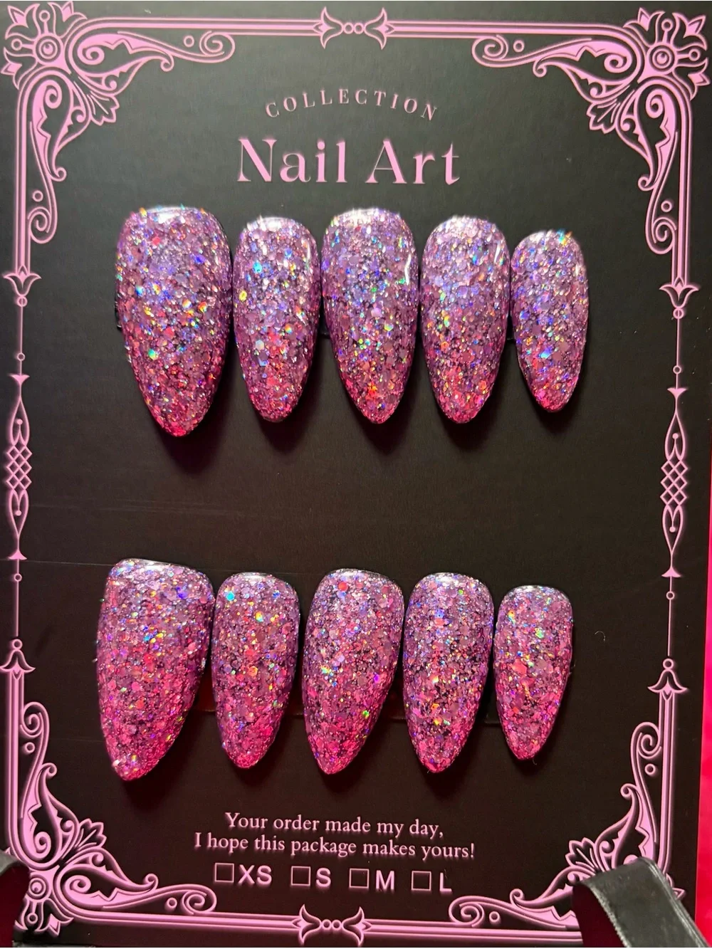 Nail Art Glitter Press-On Nails - Pink/Purple Holographic
